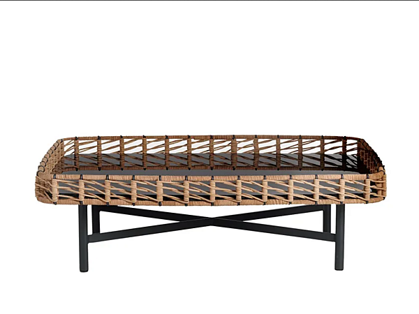 Rectangular coffee table with glass top and rope design Potocco Ropu 888 TBR 888/TBR factory POTOCCO from Italy. Foto №1