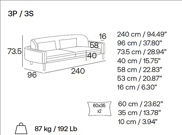 Three-seater fabric sofa Mercury Adrenalina IMB1054261 factory ADRENALINA from Italy. Foto №10