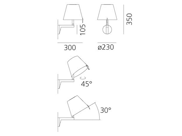 Adjustable Silk Wall Lamp Artemide Melampo 0720020A/0721020A/0720010A/0721010A factory Artemide from Italy. Foto №4