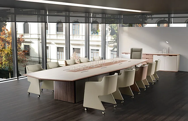 Rectangular leather meeting table with cable management i 4 Mariani Master factory i 4 Mariani from Italy. Foto №3