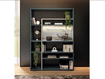 Open wooden bookcase with built-in lights LAGO 2733 2733 factory LAGO from Italy