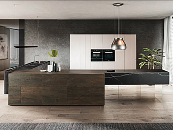Fitted kitchen with island marble xglass LAGO 36E8 Fitted kitchen with island marble xglass LAGO 36E8 factory LAGO from Italy