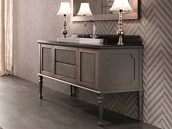 Floor standing vanity unit with drawers in fabric and walnut Gaia Mobili Atelier factory GAIA from Italy