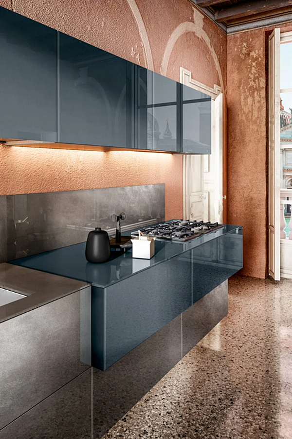 Wall Mounted Kitchen Metal and Glass Linear LAGO 36E8 factory LAGO from Italy. Foto №2