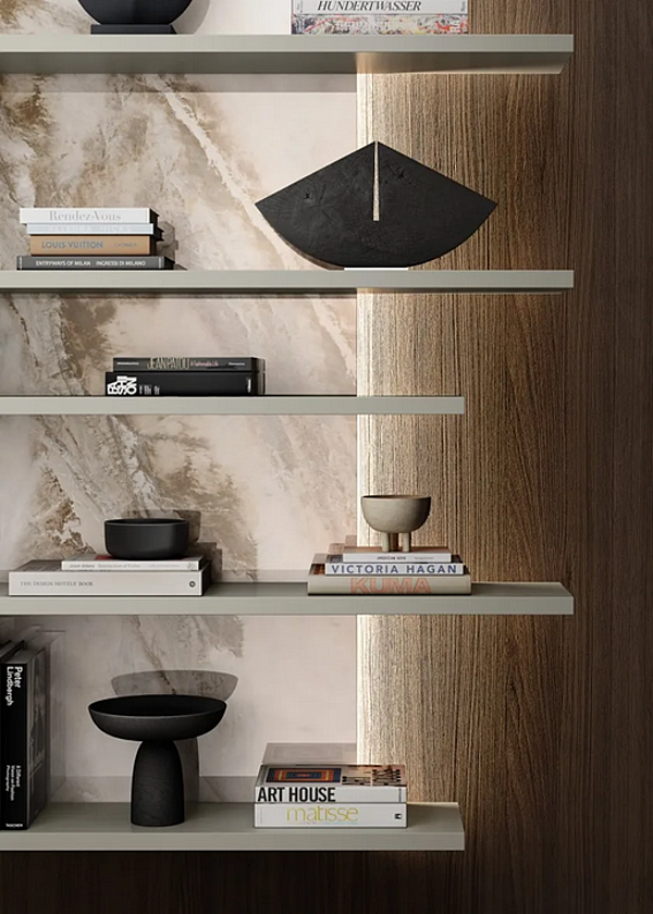 Floating Wooden Bookcase with Built-in Lights LAGO Pentagram 1451 factory LAGO from Italy. Foto №2