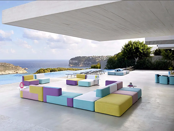 Modular fabric garden sofa with soft back VARASCHIN Belt factory VARASCHIN from Italy. Foto №1