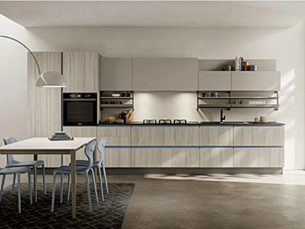 Linear Wooden Kitchen with Integrated Handles LUBE CUCINE Unica Collection factory LUBE CUCINE from Italy