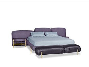 Double bed with upholstered headboard in stone fabric BAXTER BED STONE factory BAXTER from Italy