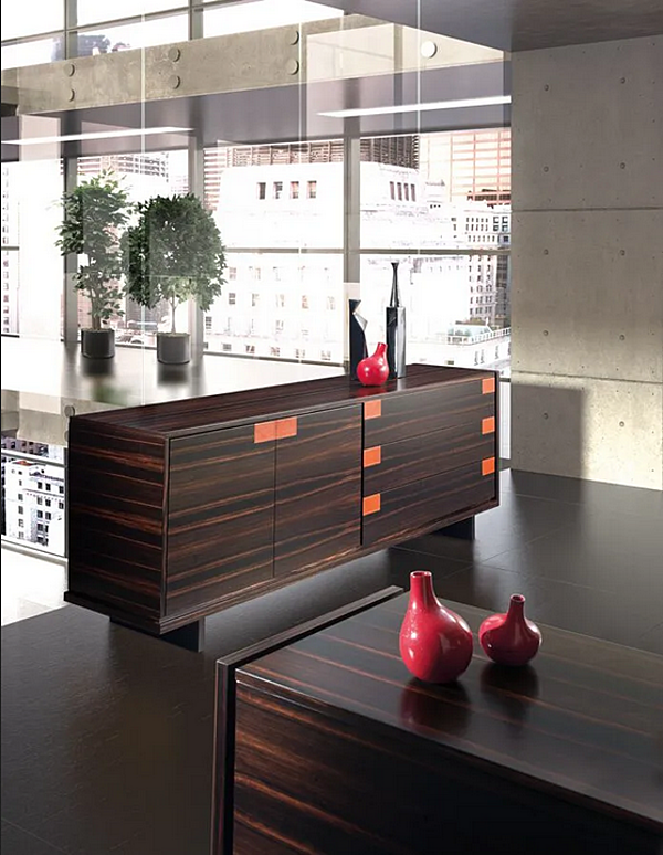 Low wooden office storage unit upholstered in leather I 4 Mariani Cartesiano factory i 4 Mariani from Italy. Foto №4
