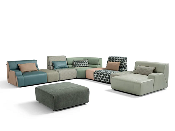 Sectional sofa in leather and fabric Egoitaliano Babouche factory Egoitaliano from Italy. Foto №1