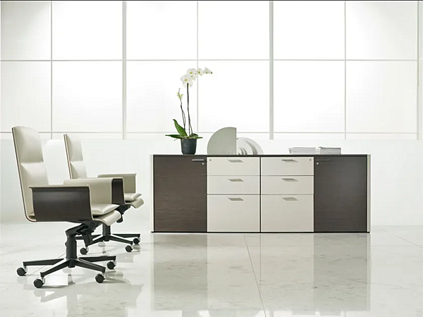 Low wooden office storage unit upholstered in leather I 4 Mariani De Symetria factory i 4 Mariani from Italy. Foto №8