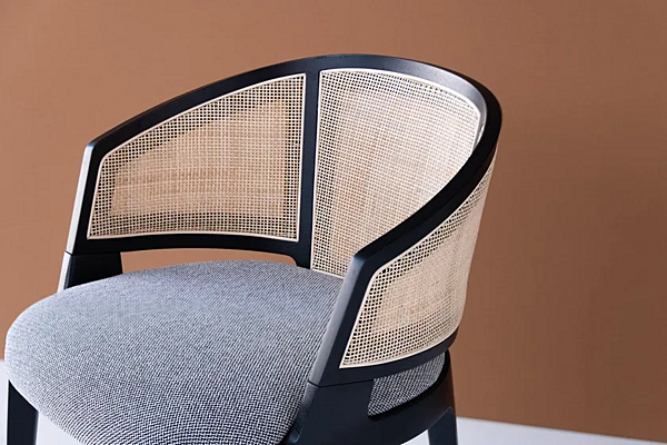 Natural Cane and Fabric Chair with Integrated Cushion Potocco Velis Cane 942 PACC 942 PACI 942/PACC, 942/PACI factory POTOCCO from Italy. Foto №2