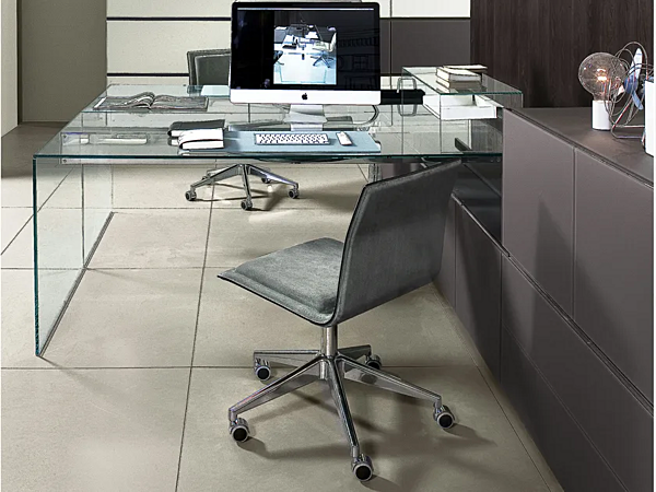 Office Desk with Glass and Stainless Steel by Gallotti&Radice Air Desk 1 Up factory Gallotti & Radice from Italy. Foto №1