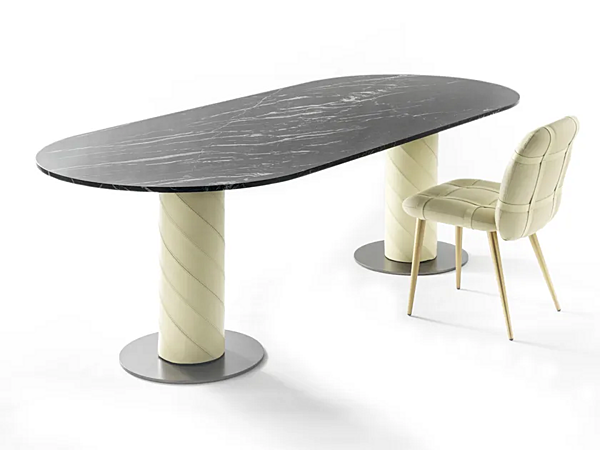 Oval marble dining table with wheels FASEM Rolling 2B factory FASEM from Italy. Foto №1