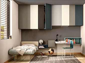 Kids single bed with soft backrest LAGO Young Air 0304 Kids single bed with soft backrest LAGO Young Air 0304 factory LAGO from Italy