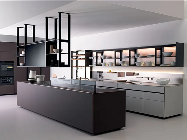Laminate Fitted Kitchen with Island Without Handles Riciclantica Outline Chocolate VALCUCINE factory VALCUCINE from Italy. Foto №3