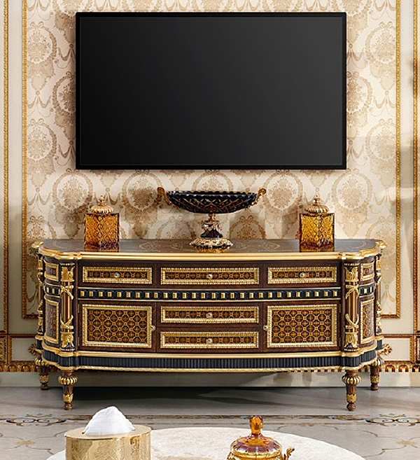 Dark Walnut Finish TV Cabinet with Modenese Gastone Inserts factory MODENESE GASTONE from Italy. Foto №1