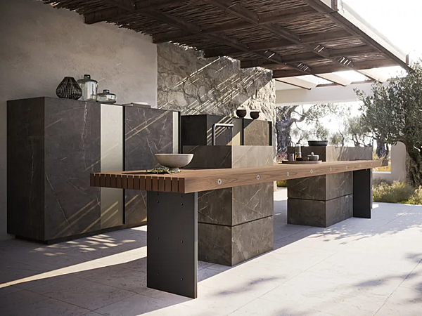 Outdoor Kitchen Project 01 Stoneware and Wood MODULNOVA factory Modulnova from Italy. Foto №1