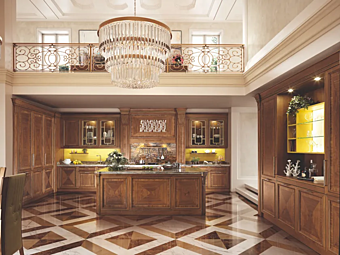 Custom Walnut Kitchen with Island and Handles Martini Interiors Norma Invito a Teatro factory MARTINI INTERIORS from Italy