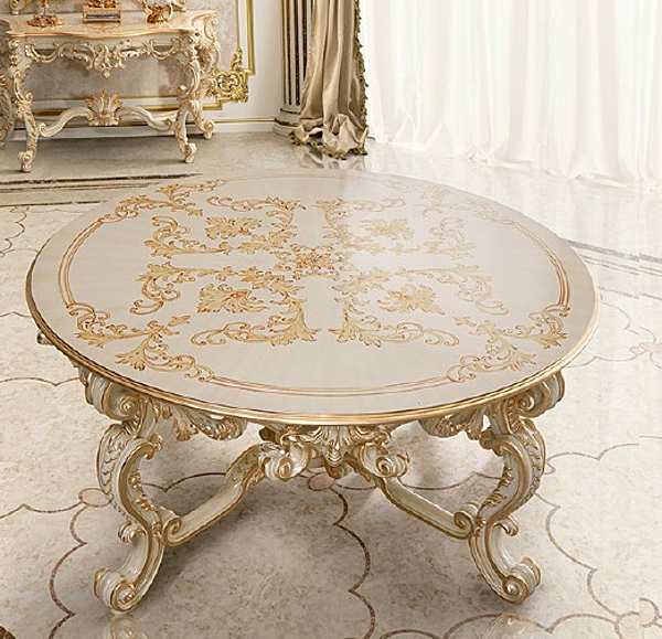 Round wooden dining table with Modenese Gastone light finish factory MODENESE GASTONE from Italy. Foto №1