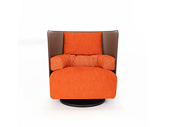 Swivel armchair in tanned leather and fabric Campiello ZANOTTA