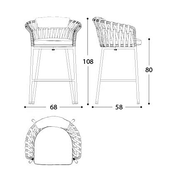 High fabric garden stool with armrests VARASCHIN Emma Cross 24850/24851, 24850B/24851B factory VARASCHIN from Italy. Foto №6