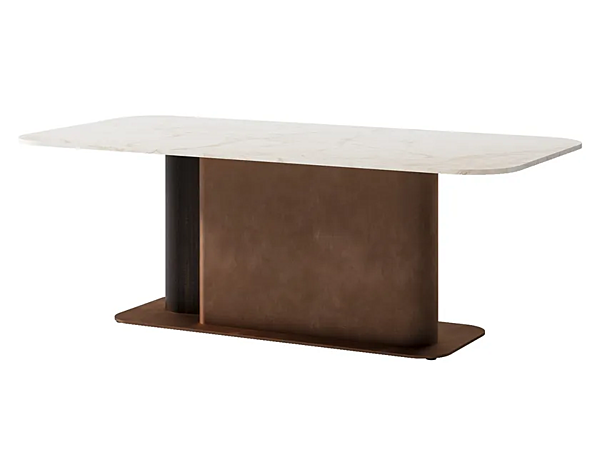 Rectangular marble and wood veneer table Sesto Senso CPRN HOMOOD S516 factory CPRN HOMOOD from Italy. Foto №1