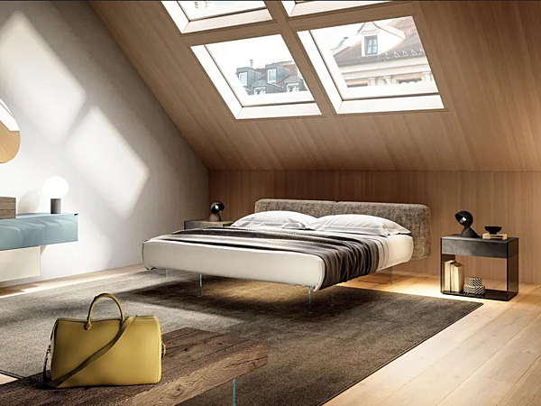 Double bed with upholstered headboard fabric LAGO Air Soft 1562 1562 factory LAGO from Italy. Foto №1