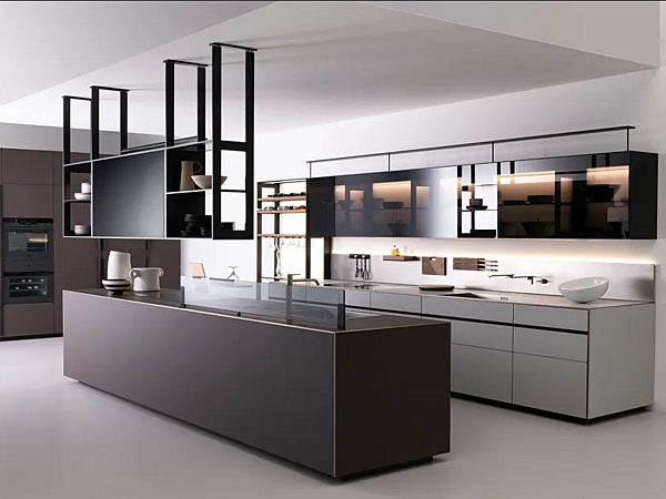 Laminate Fitted Kitchen with Island Without Handles Riciclantica Outline Chocolate VALCUCINE factory VALCUCINE from Italy. Foto №1