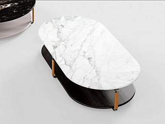 Low oval wooden coffee table with marble top CPRN HOMOOD YORK