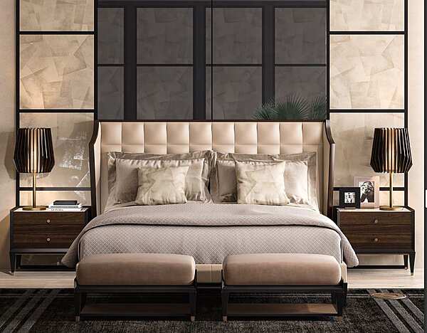 Leather and wood bed with upholstered headboard Eclipse CPRN HOMOOD E200, E201, E202 factory CPRN HOMOOD from Italy. Foto №5