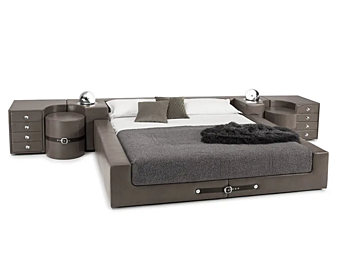 Leather double bed with integrated nightstands i 4 Mariani Tucroma factory i 4 Mariani from Italy