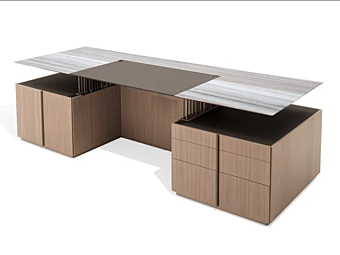 Rectangular Writing Desk with Walnut Base and Marble Top GIORGETTI G-Code 71200, 71205