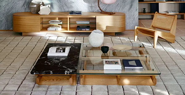 Low rectangular coffee table wood and glass CASSINA Sengu factory CASSINA from Italy. Foto №3