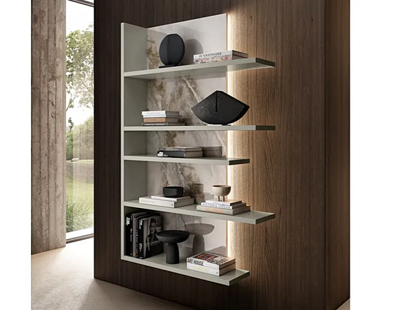Floating Wooden Bookcase with Built-in Lights LAGO Pentagram 1451 factory LAGO from Italy. Foto №1