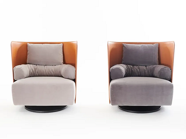 Swivel armchair in tanned leather and fabric Campiello ZANOTTA factory ZANOTTA from Italy. Foto №4