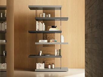 Freestanding wood and glass bookcase AIR 1462 LAGO