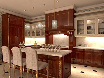 Custom Walnut Kitchen with Island Martini Interiors Tosca Villa Sul Lago Custom Walnut Kitchen with Island Martini Interiors Tosca Villa Sul Lago factory MARTINI INTERIORS from Italy