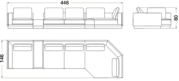 Sectional sofa in leather and fabric Sesto Senso CPRN HOMOOD S550, S552DX/SX, S553, S554, S555 factory CPRN HOMOOD from Italy. Foto №6