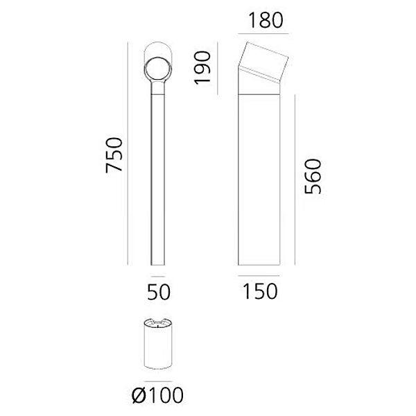 LED Bollard Light in Aluminium Oblique by Artemide T086200, T086300 factory Artemide from Italy. Foto №8