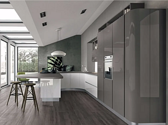 Fitted kitchen with peninsula in wood LUBE CUCINE Clover 01