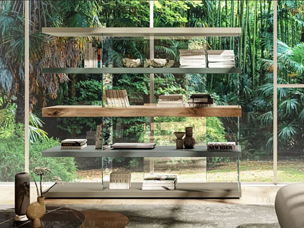 Freestanding wood and glass bookcase AIR 1465 LAGO factory LAGO from Italy. Foto №1