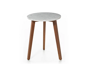 Round Coffee Table in Iroko Wood with White Carrara Marble Top Gervasoni Inout 744 factory Gervasoni from Italy