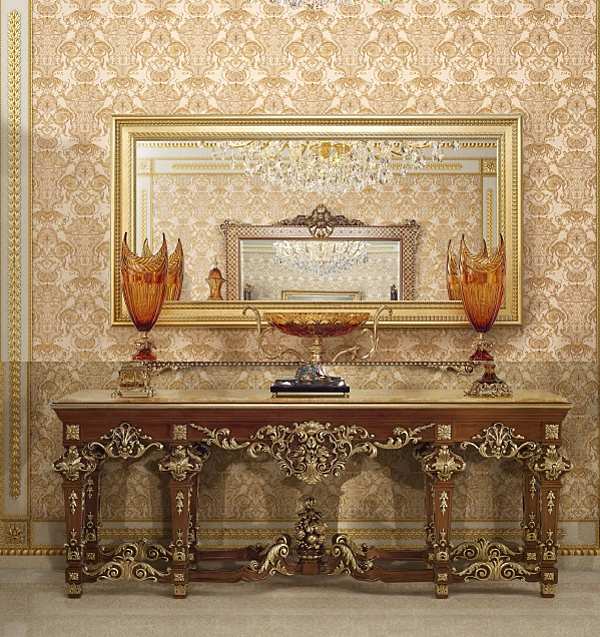Set: gold-finished mirror and Modenese Gastone console factory MODENESE GASTONE from Italy. Foto №1