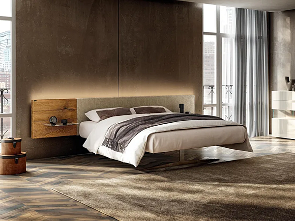 Fabric double bed with integrated nightstands LAGO Steel 1717 1717 factory LAGO from Italy. Foto №1