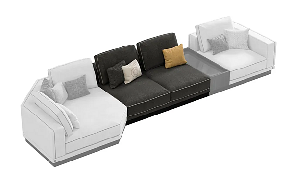 Sectional sofa in leather and fabric Sesto Senso CPRN HOMOOD S550, S552DX/SX, S553, S554, S555 factory CPRN HOMOOD from Italy. Foto №3