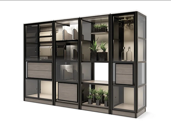 Sectional bookcase with built-in lights made of wood GIORGETTI DOMUS factory GIORGETTI from Italy. Foto №2