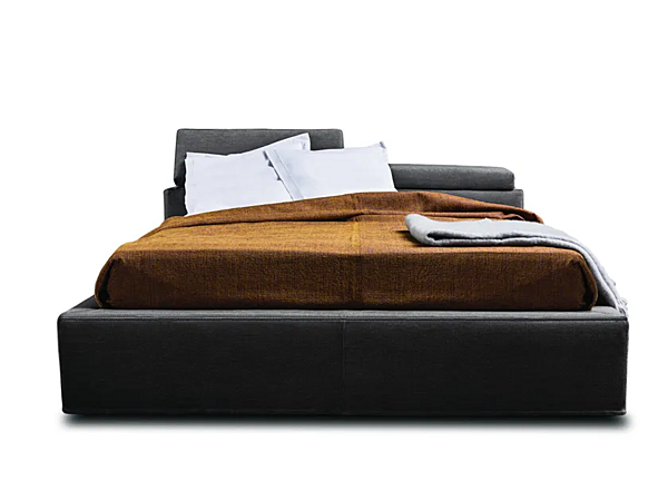 Storage bed with upholstered back in fabric or leather VIBIEFFE 5300 Open factory VIBIEFFE from Italy. Foto №1