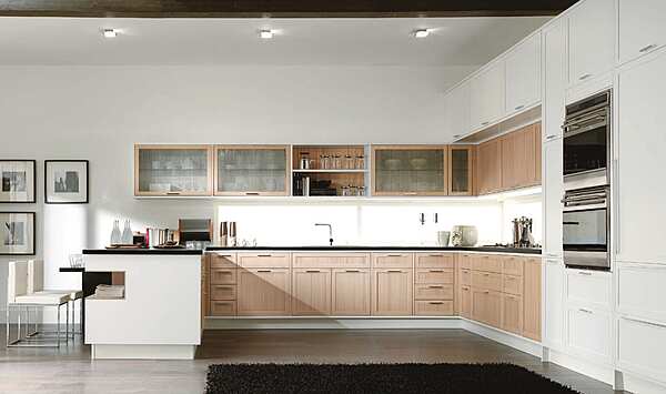 Fitted kitchen with peninsula in wood ASTER CUCINE Timeline factory Aster Cucine from Italy. Foto №2