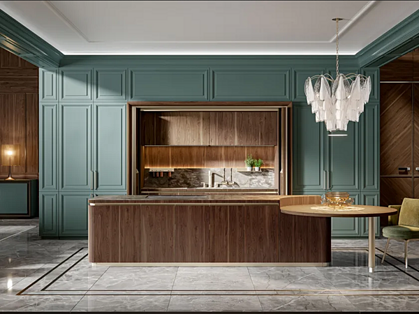 Custom Walnut Kitchen with Island Old Line Glamour 2.0 factory Oldline from Italy. Foto №1